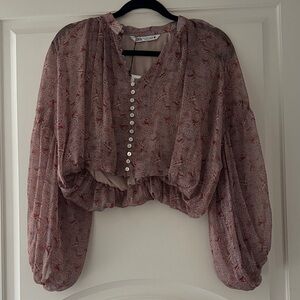 Zara Pink Floral Blouse with Button Front